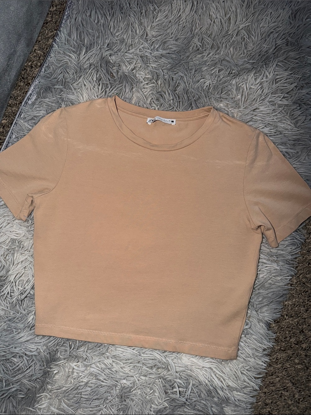 Zara Peach Short Sleeve Crewneck Crop Top - Women